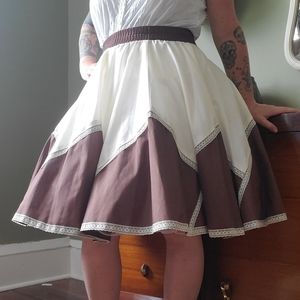 Vintage brown and cream square dance skirt
